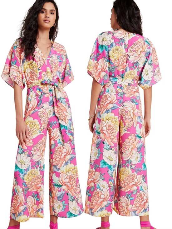 FARM Rio Pants - FARM RIO 'Eulalie' Floral Print Wide Leg Jumpsuit - Size XS